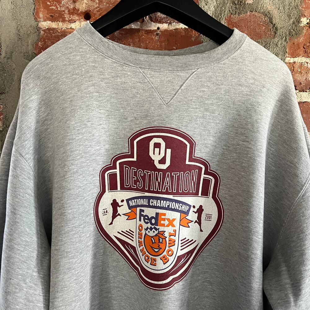 VTG 2001 Nike OU Orange Bowl Gray Crewneck Sweatshirt XL 26x27